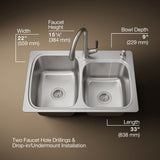 All-In-One 33" top-/undermount double-bowl kitchen sink