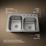 Verse™ 33" top-/undermount double-bowl kitchen sink