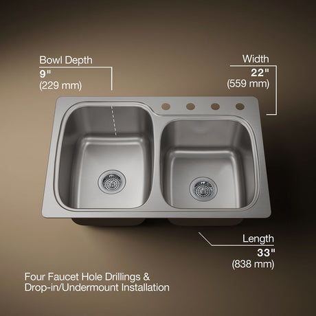 Verse™ 33" top-/undermount double-bowl kitchen sink