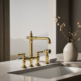 Artifacts® Three-hole bridge kitchen sink faucet with side sprayer