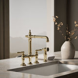 Artifacts® Three-hole bridge kitchen sink faucet with side sprayer