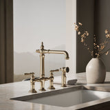 Artifacts® Three-hole bridge kitchen sink faucet with side sprayer