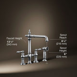 Artifacts® Three-hole bridge kitchen sink faucet with side sprayer