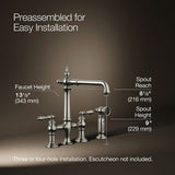 Artifacts® Three-hole bridge kitchen sink faucet with side sprayer