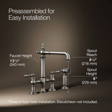 Artifacts® Three-hole bridge kitchen sink faucet with side sprayer