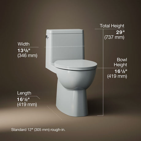 Reach® One-piece compact elongated toilet with skirted trapway, 1.28 gpf
