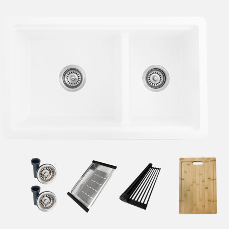 Dual Mount 30 Inch Composite Granite Double Bowl Workstation Kitchen Sink With Cutting Board
