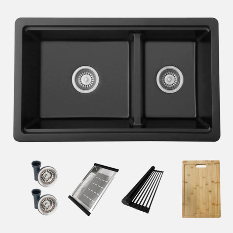 Dual Mount 30 Inch Composite Granite Double Bowl Workstation Kitchen Sink With Cutting Board S 831Wnk