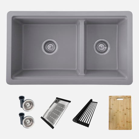 Dual Mount 30 Inch Composite Granite Double Bowl Workstation Kitchen Sink With Cutting Board S 831Wlk