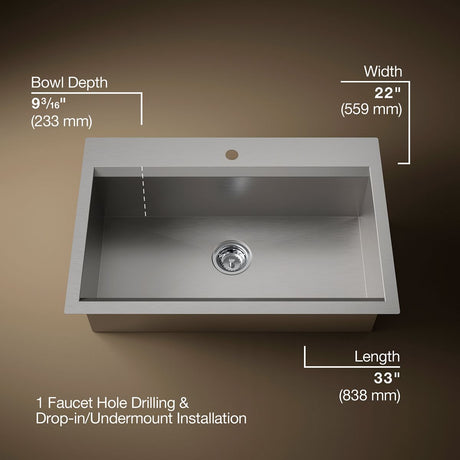Task™ 33" top-/undermount single-bowl workstation kitchen sink