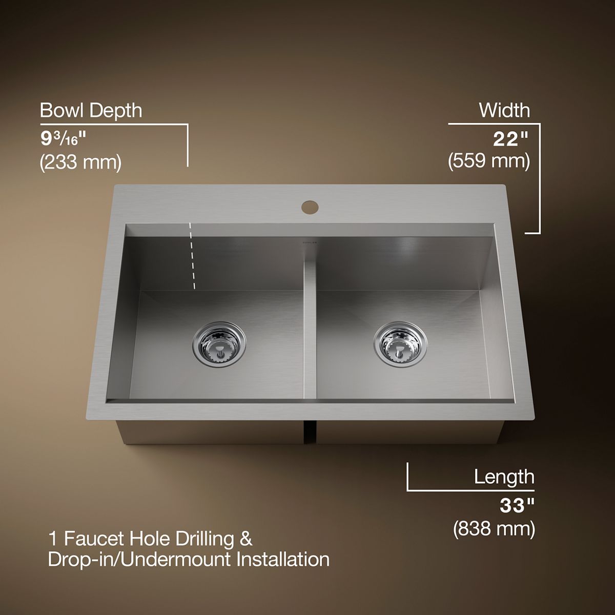 Task™ Smart Divide® Smart Divide® 33" top-/undermount double-bowl workstation kitchen sink