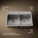 Task™ Smart Divide® Smart Divide® 33" top-/undermount double-bowl workstation kitchen sink