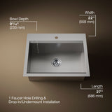 Task™ 27" top-/undermount single-bowl workstation kitchen sink