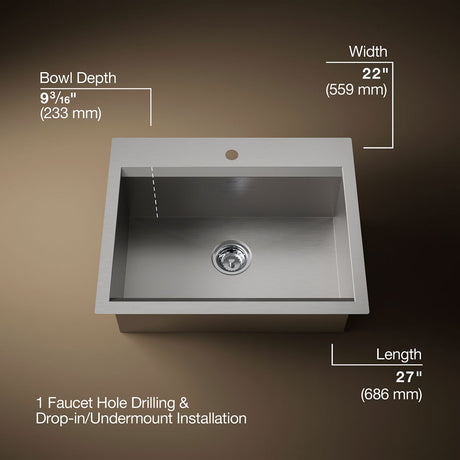 Task™ 27" top-/undermount single-bowl workstation kitchen sink