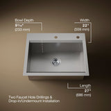 Task™ 27" top-/undermount single-bowl workstation kitchen sink