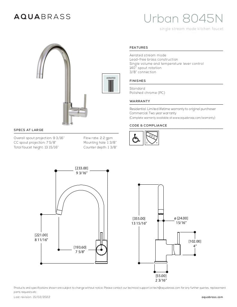Urban single stream mode kitchen faucet