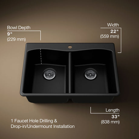 Kennon® 33" top-/undermount double-bowl kitchen sink