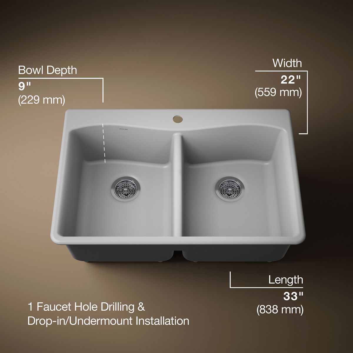 Kennon® 33" top-/undermount double-bowl kitchen sink