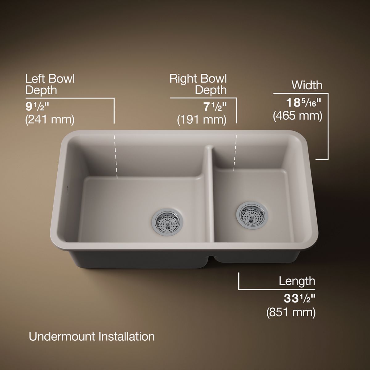 Cairn® 33-1/2" undermount double-bowl kitchen sink