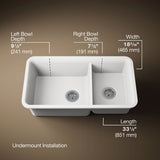 Cairn® 33-1/2" undermount double-bowl kitchen sink