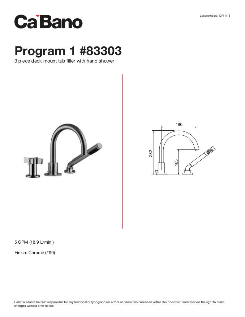 3 piece deck mount tub filler faucet with hand shower