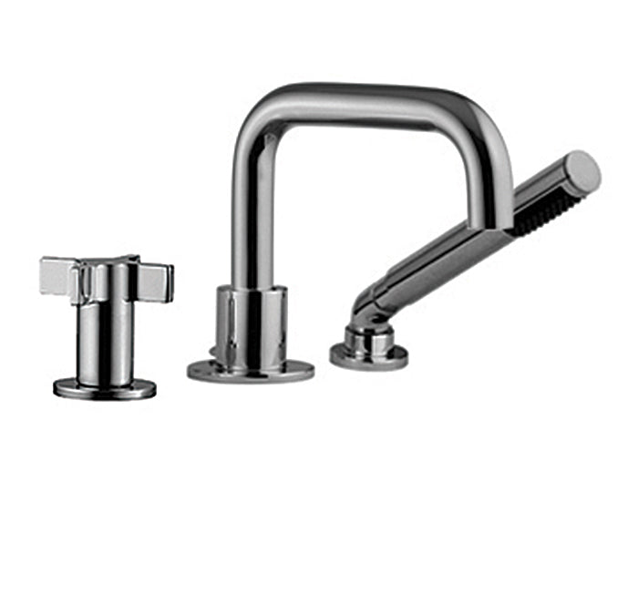 3 piece deck mount tub filler faucet with hand shower