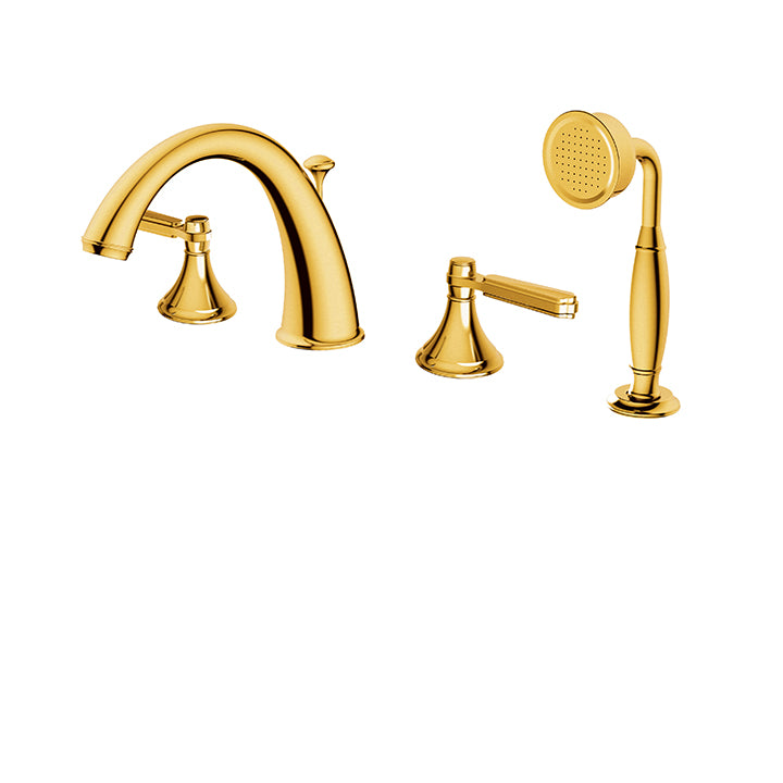 4-piece deckmount tub filler with handshower