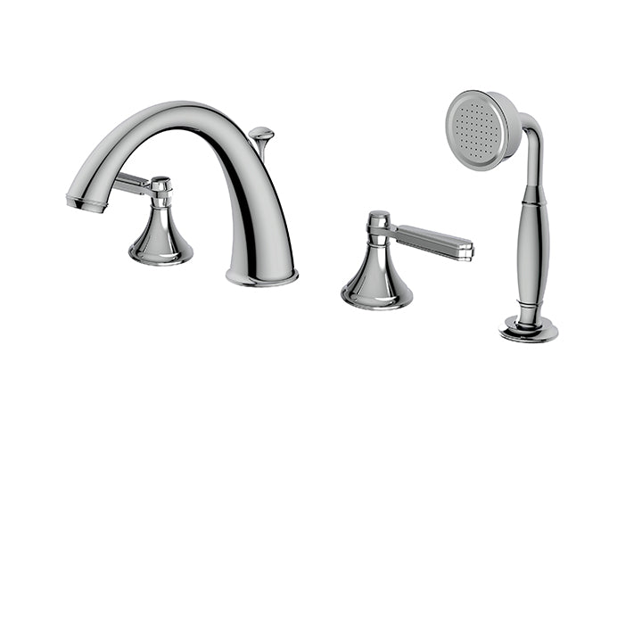 4-piece deckmount tub filler with handshower