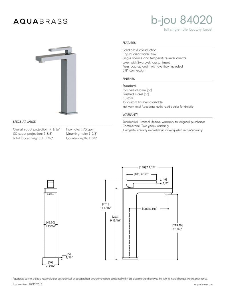 Tall single-hole lavatory faucet WITH CRYSTAL