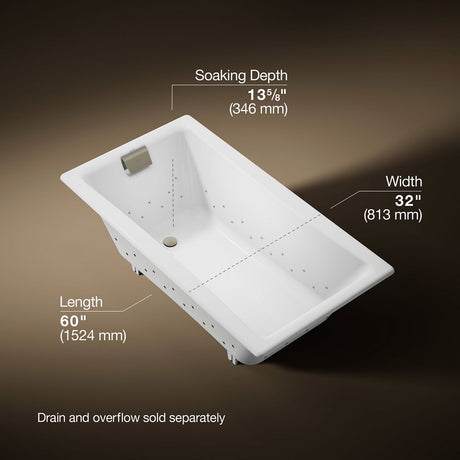 Tea-for-Two® 60" x 32" drop-in Heated BubbleMassage™ air bath