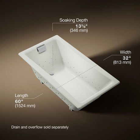 Tea-for-Two® 60" x 32" drop-in Heated BubbleMassage™ air bath