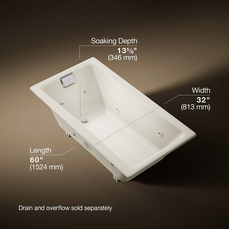 Tea-for-Two® 60" x 32" drop-in/undermount whirlpool bath