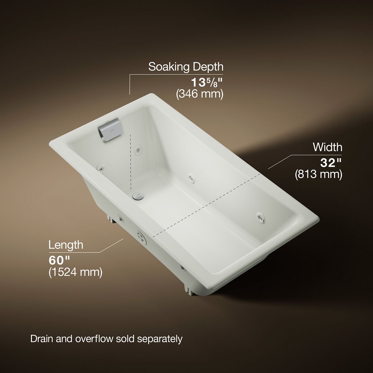 Tea-for-Two® 60" x 32" drop-in/undermount whirlpool bath