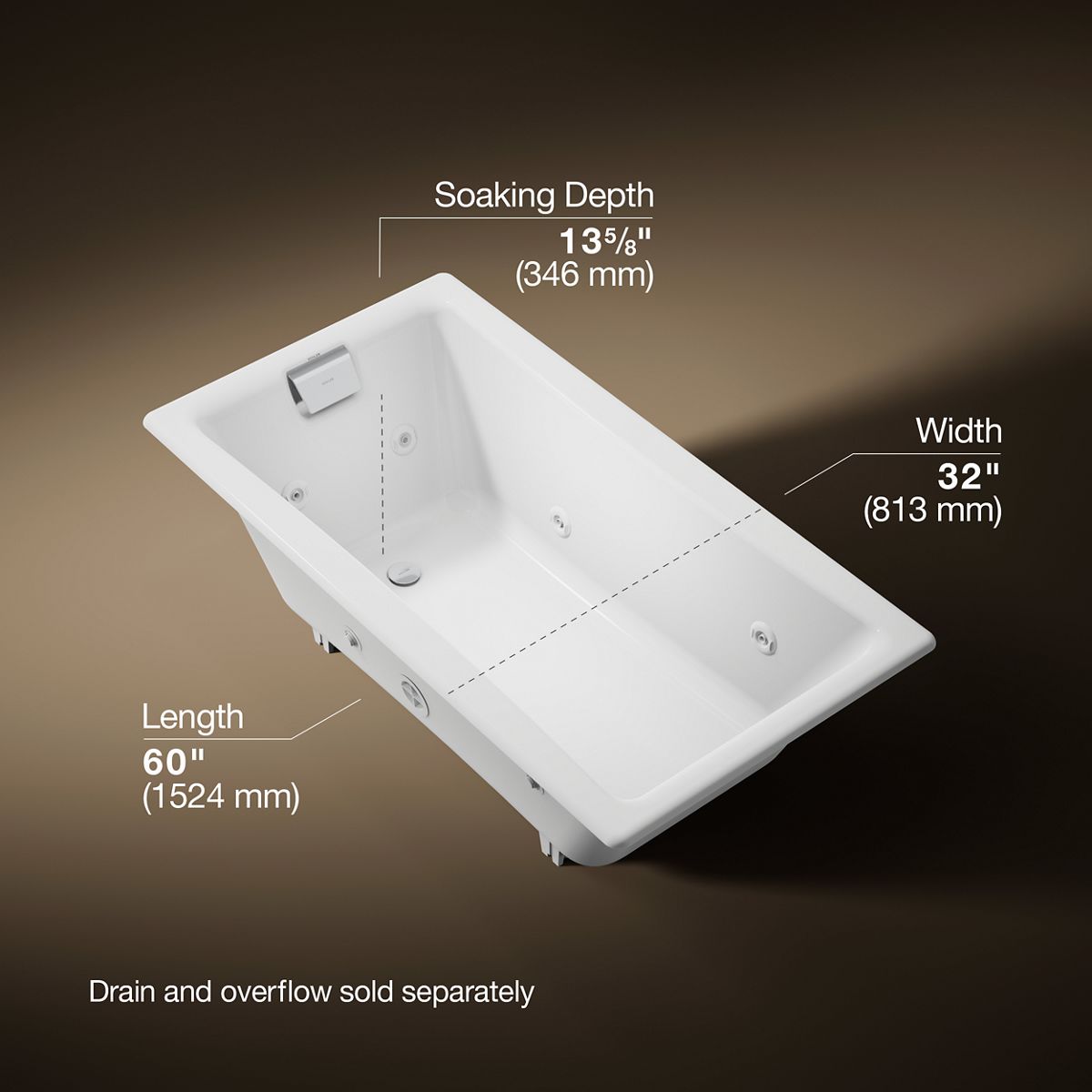 Tea-for-Two® 60" x 32" drop-in/undermount whirlpool bath