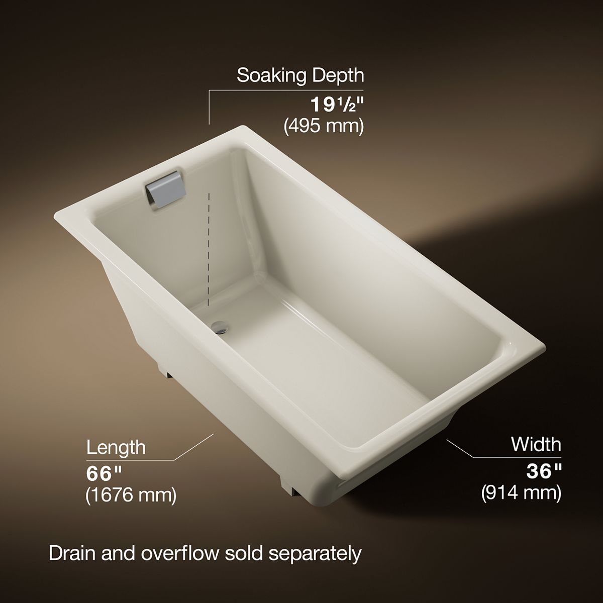 Tea-for-Two® 66" x 36" drop-in/undermount bath