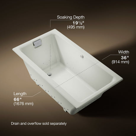 Tea-for-Two® 66" x 36" drop-in Heated BubbleMassage™ air bath