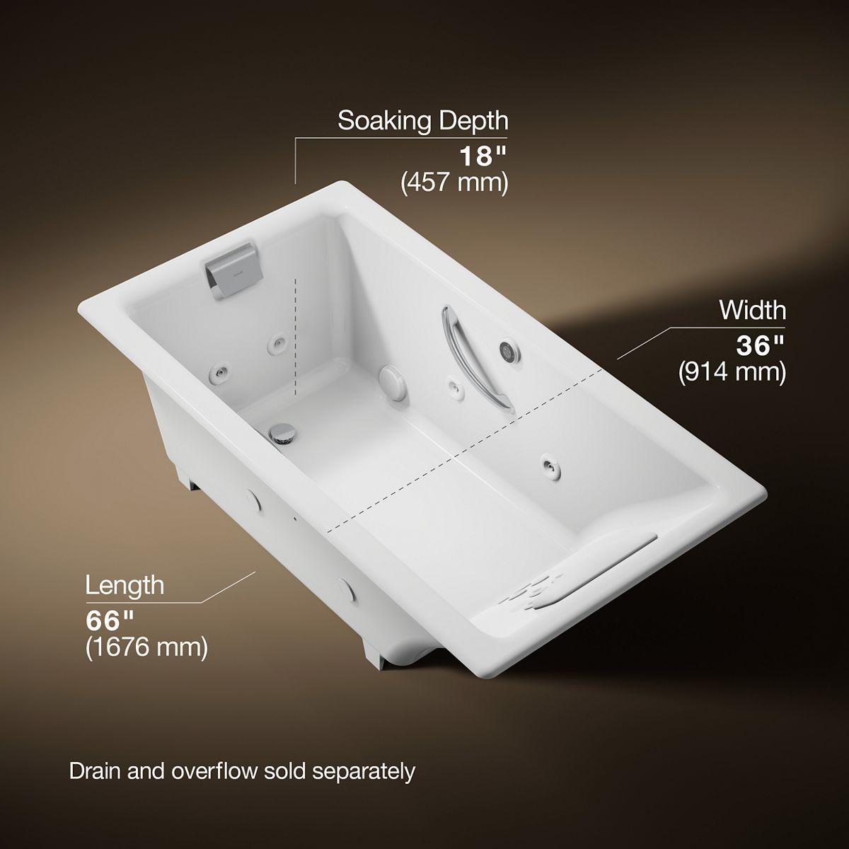 Tea-for-Two® 66" x 36" drop-in whirlpool bath