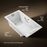 Tea-for-Two® 66" x 36" drop-in whirlpool bath