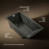 Tea-for-Two® 66" x 36" drop-in whirlpool bath