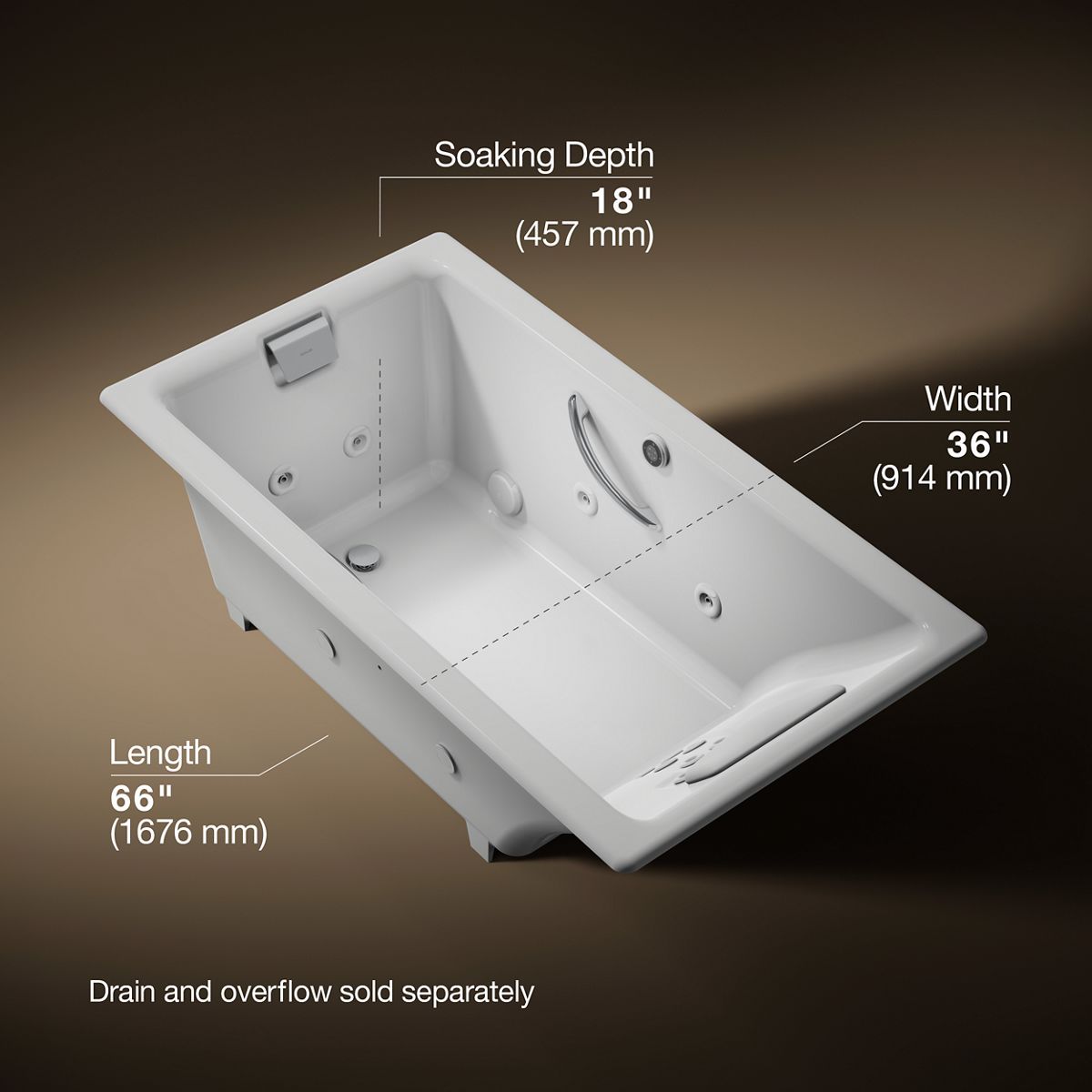 Tea-for-Two® 66" x 36" drop-in whirlpool bath