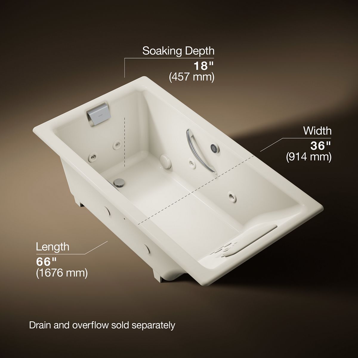 Tea-for-Two® 66" x 36" drop-in whirlpool bath