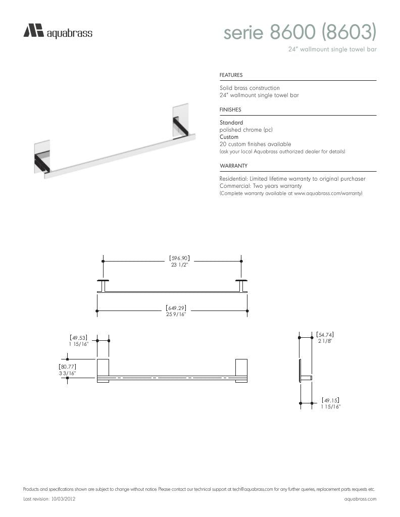 24" wallmount single towel bar