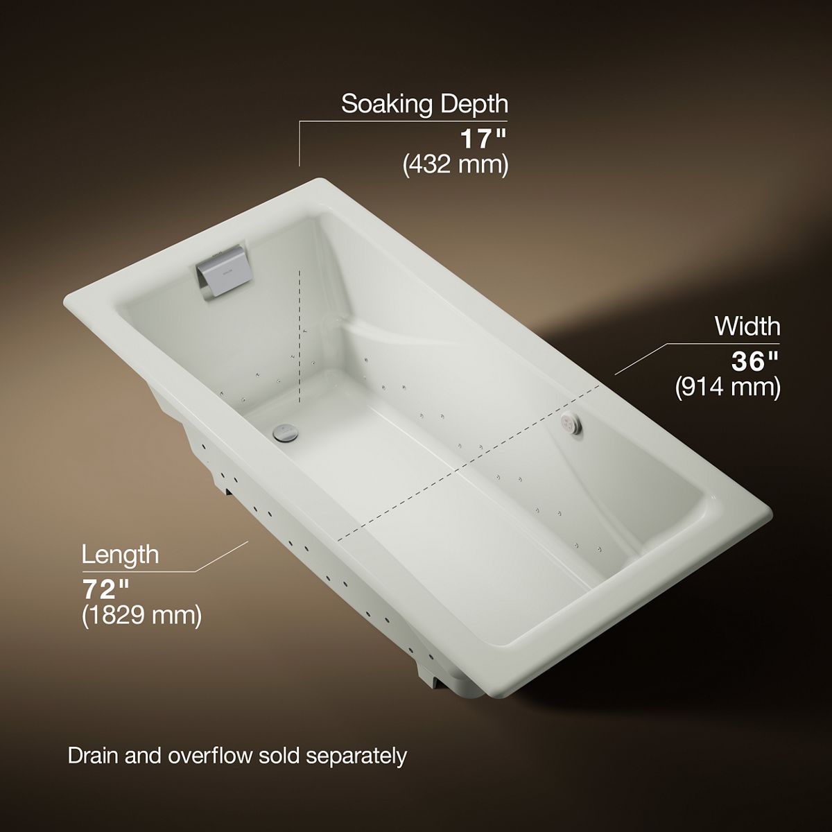 Tea-for-Two® 71-3/4" x 36" drop-in Heated BubbleMassage™ air bath