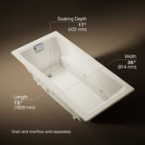 Tea-for-Two® 71-3/4" x 36" drop-in/undermount whirlpool bath