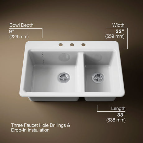 Riverby® 33" top-mount double-bowl kitchen sink