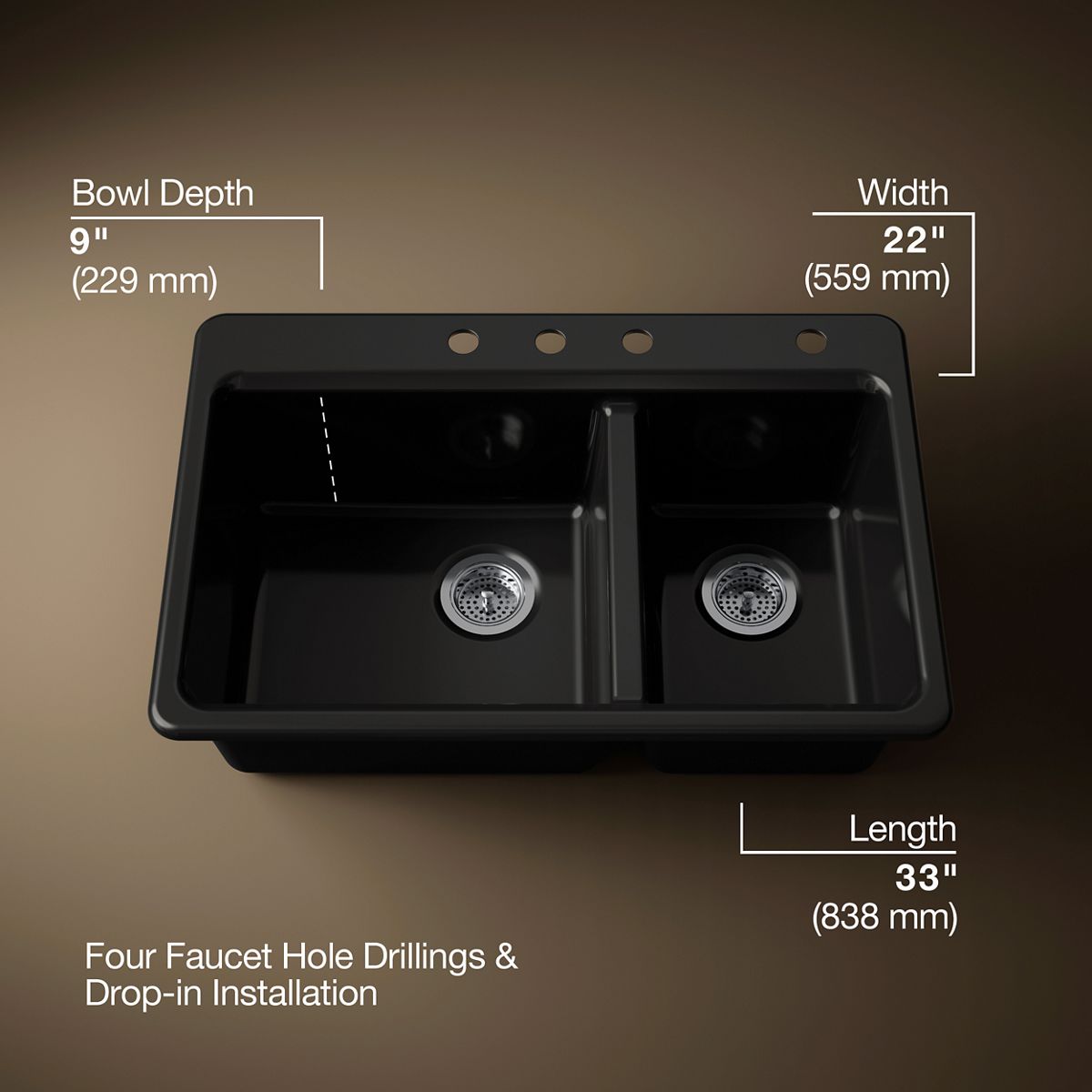 Riverby® 33" top-mount double-bowl kitchen sink