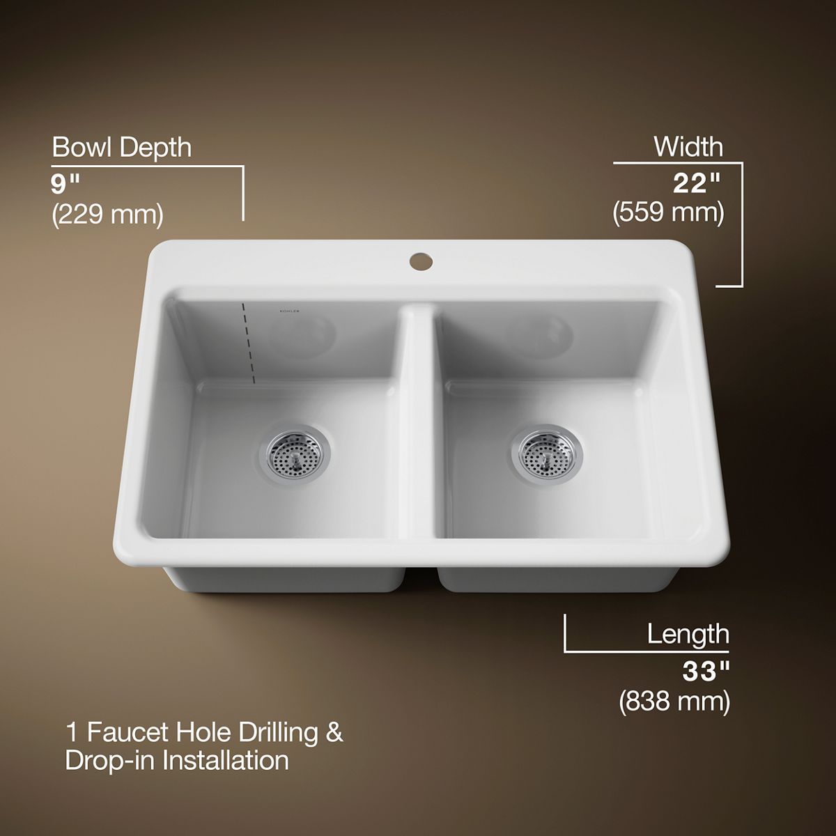 Riverby® 33" top-mount double-bowl kitchen sink