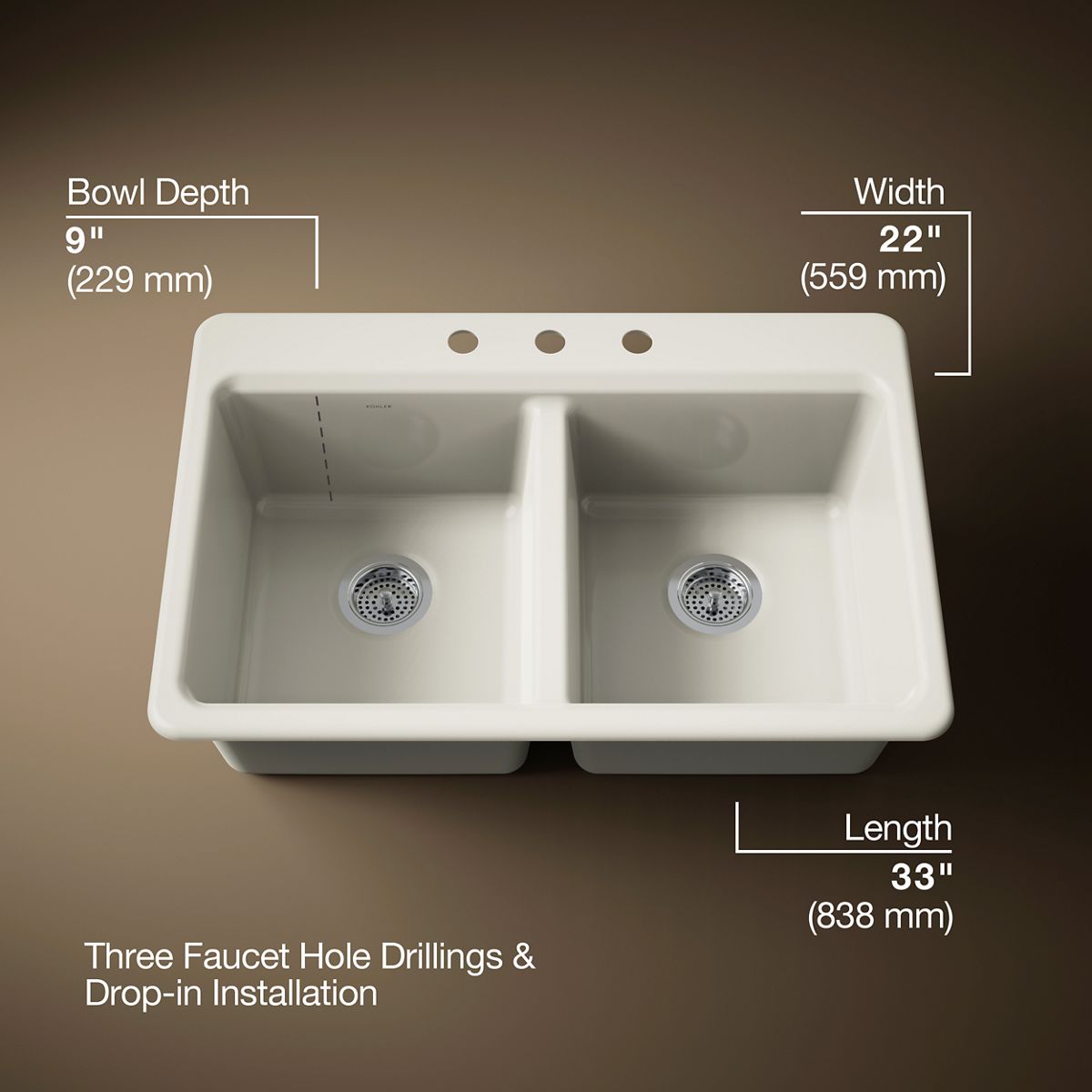Riverby® 33" top-mount double-bowl kitchen sink