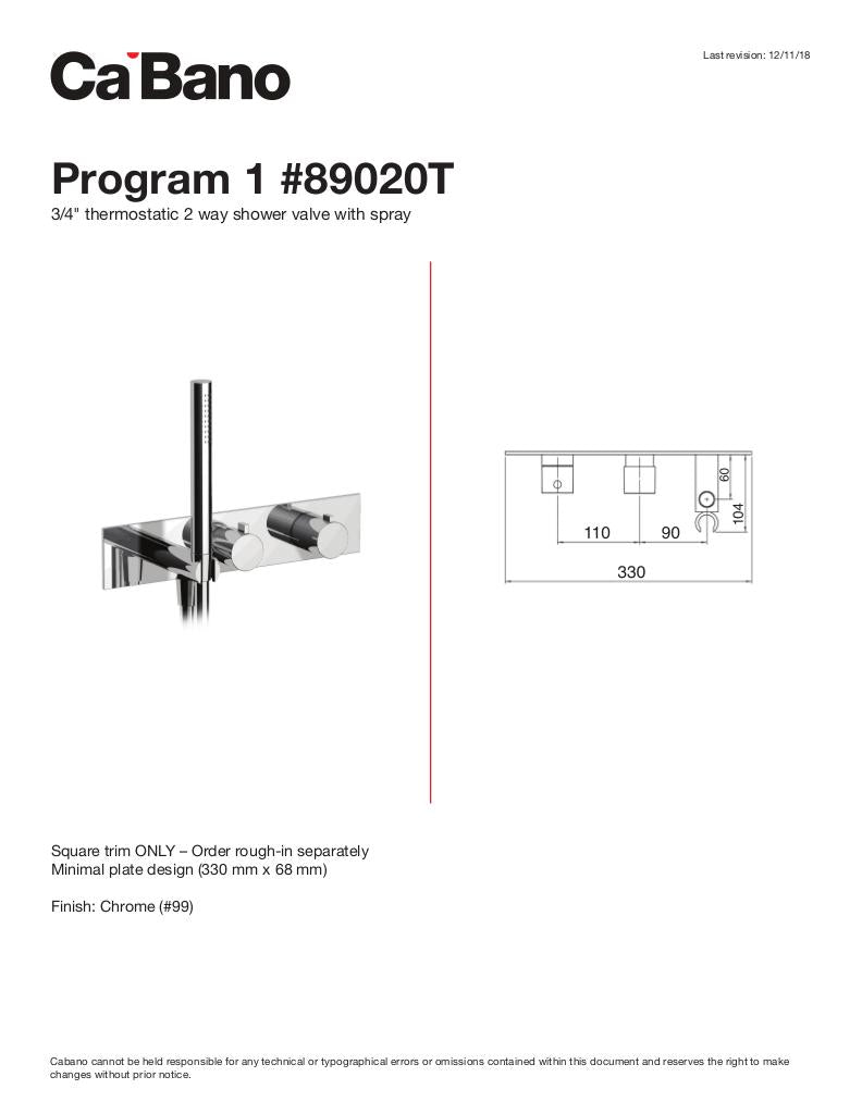 3/4" thermostatic 2-way shower valve with hand shower - TRIM ONLY