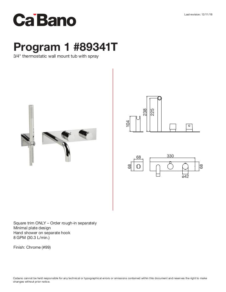 3/4" thermostatic wall mount tub fller with hand shower - TRIM ONLY